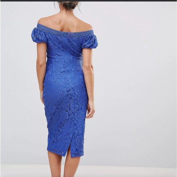 ASOS Little Mistress Maternity Lace Dress Blue  off the shoulder - Picture 3 of 11